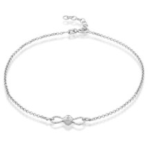 Sterling Silver Bow Tie Design with Center Diamond Cut Bead Anklet - $520.92 MXN