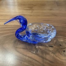 Small Blown Glass Swan With Small Dish Blue Swirl Murano Style Measurement Pics - £13.06 GBP