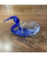 Small Blown Glass Swan With Small Dish Blue Swirl Murano Style Measureme... - £12.91 GBP