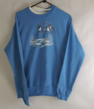 Vintage Top Stitch Women&#39;s Sweatshirt Blue With Winter Birds Design Size... - £7.74 GBP