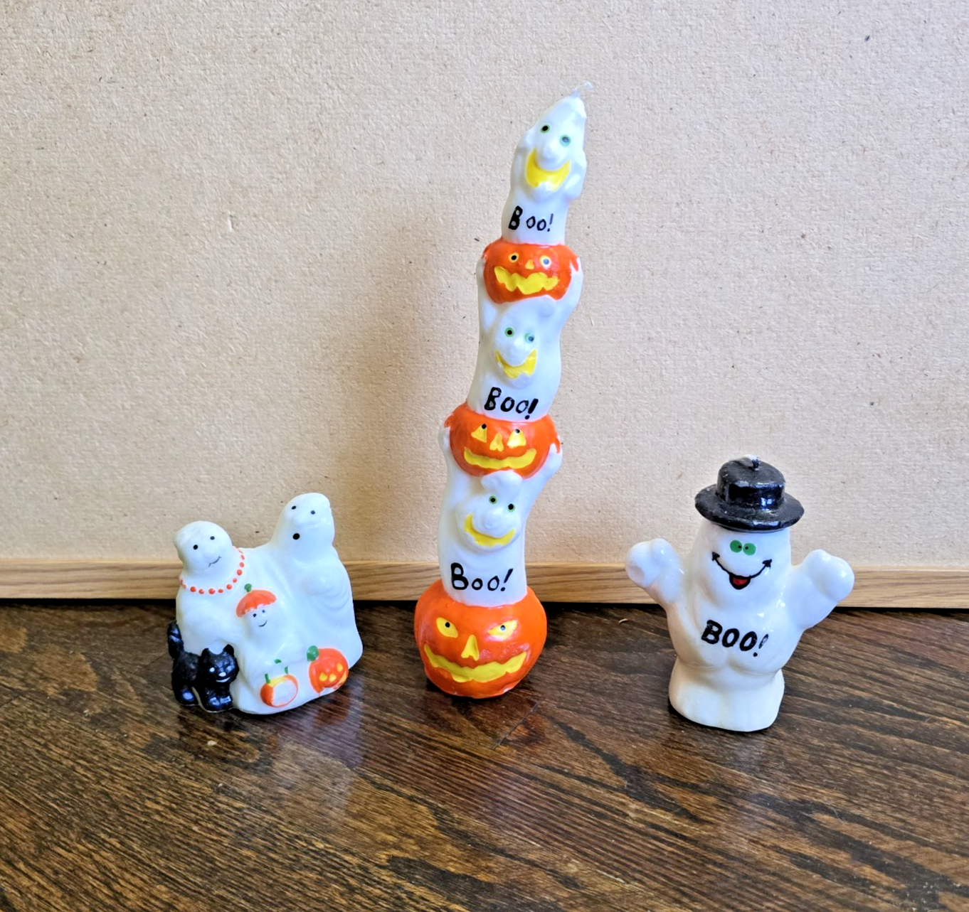 Vintage Halloween Candles Lot of 3 Pumpkin Jack O Lantern Goblin Spooky - $39.99