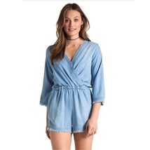 Chelsea &amp; Violet Chambray Frayed Shorts Romper Blue Large NWT - $38.69