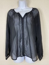 Old Navy Womens Size S Sheer Black Button Front Blouse Long Sleeve Tie Neck - £6.39 GBP