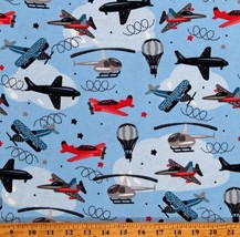 Flannel Airplanes Helicopters Hot Air Balloons Fabric Print by the Yard D278.45 - £8.61 GBP
