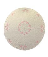Vintage Handmade Round Tablecloth Used Cream with Pink and Brown - €25,57 EUR