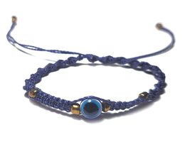 Mia Jewel Shop Round Blue Evil Eye Nazar Bead Macramé Braided String Adjustable  - £12.63 GBP