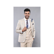 Men 3pc European Vested Suit WESSI by J.VALINTIN Extra Slim Fit JV31 Beige plaid image 8