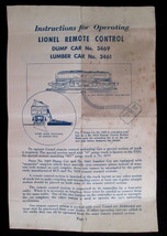 Lionel No.3469 Dump Car &amp; No.3461 Lumber Car Original Manual - $5.00
