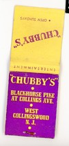 Lion Matchbook Chubby&#39;s Collingswood NJ Cafe Bar Advertising Vintage USA - $14.01