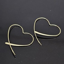 925 Sterling Silver - Heart Shape Hoop Earrings Gold Plated Vermeil - £15.77 GBP