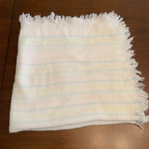 Vintage Baby Kisses Security Blanket White Pastel Acrylic Stripe Fringe Japan - £10.25 GBP