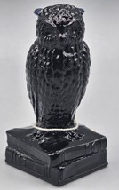 VINTAGE Degenhart Glass Bernard Black Wise Owl on Books Figurine - $37.39