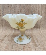 VTG Fenton Satin Custard Glass Compote Hand Painted Daisies Artist Signe... - $57.92