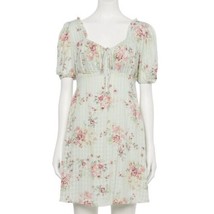 Hint Of Mint Plaid Floral Bustier Romantic Fit &amp; Flare Dress Size Large - £23.94 GBP