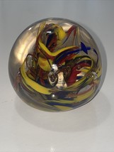 Art Glass Colorful Paperweight w/ Controlled Bubbles, Swirl Of Color, 2.5” - £8.32 GBP