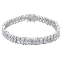 14K Oro Bianco Sopra 15.5CT Diamanti Finti Doppia Fila Uomo Braccialetto... - $884.84 CAD