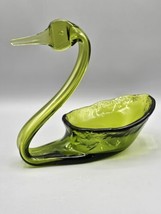 VINTAGE Viking Glass Avocado Green Swan Trinket Bowl - $32.71