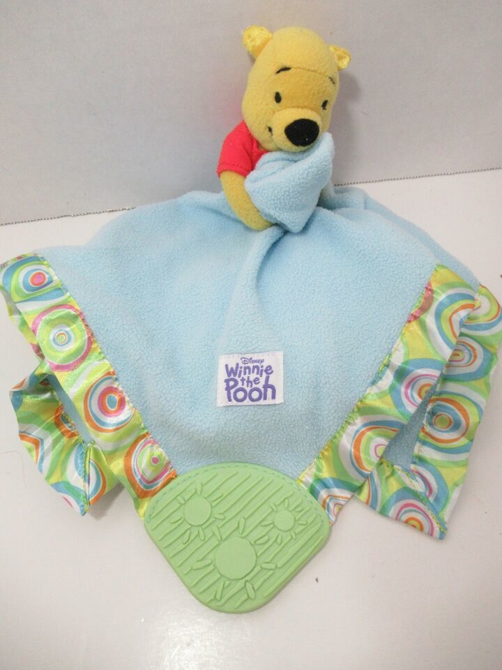 Primary image for Disney Winnie The Pooh Lovey blue security blanket teether colorful circles