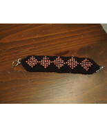 Knit Beaded Bracelet 8.5&quot; in black with coral beads - $17.79 CAD