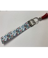 Wristlet Key Fob Keychain Faux Leather Christmas Holly w Berries w Tasse... - $7.80