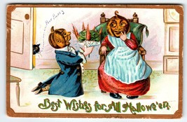 Halloween Dressed Goblins Black Cat Gottschalk Dreyfuss &amp; Davis Postcard Germany - £26.36 GBP