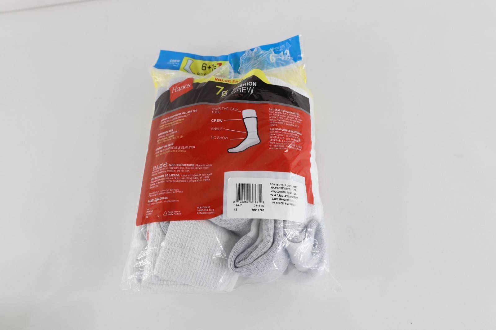 Deadstock Vintage Y2K Hanes Adult Shoe 6-12 Pack of 6 Crew Socks White Item image 5