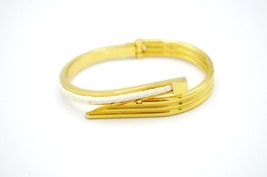 Gold Toned Hinged Bangle Bracelet with White Scale Accent - £115.09 GBP