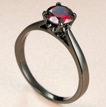 2Ct Round Cut Red Garnet Women Engagement Wedding Ring 14k Black Gold Pl... - $89.17