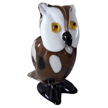 Vintage Hand Blown Art Glass 6 in Brown Owl Paperweight Whimsical Figurine - £31.32 GBP