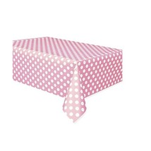 Plastic Baby Pink Polka Dot Tablecloth, 9ft x 4.5ft  - $8.00