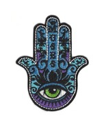 HAMSA HAND IRON ON PATCH 3.5&quot; Blue Evil Eye Protection Embroidered Appli... - $60.15 MXN