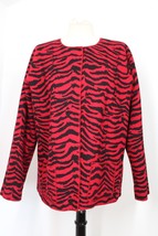 Vtg 90s Chico&#39;s 3 (XL 16) Red Black Zebra Stripe Reversible Boiled Wool Jacket - £35.88 GBP
