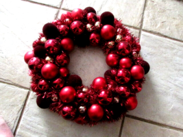 Pier One glass ornament WREATH red w/velour burgundy and w/garland back ... - £20.57 GBP