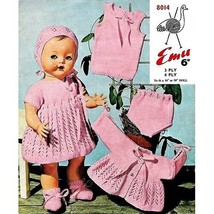 Vintage Doll Knitting Pattern Emu #8014 Lace Wool 6 Piece Set 16&quot;-20&quot; Ba... - £1.62 GBP