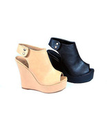 Bicast Leather Peep Toe Slingback Wedge Platform Sandal Bootie Open Toe - $69.32