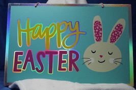 Happy Easter Hanging Wall Door Sign Rabbit Bunny Holographic 12 x 8&quot; 2017 - £6.02 GBP