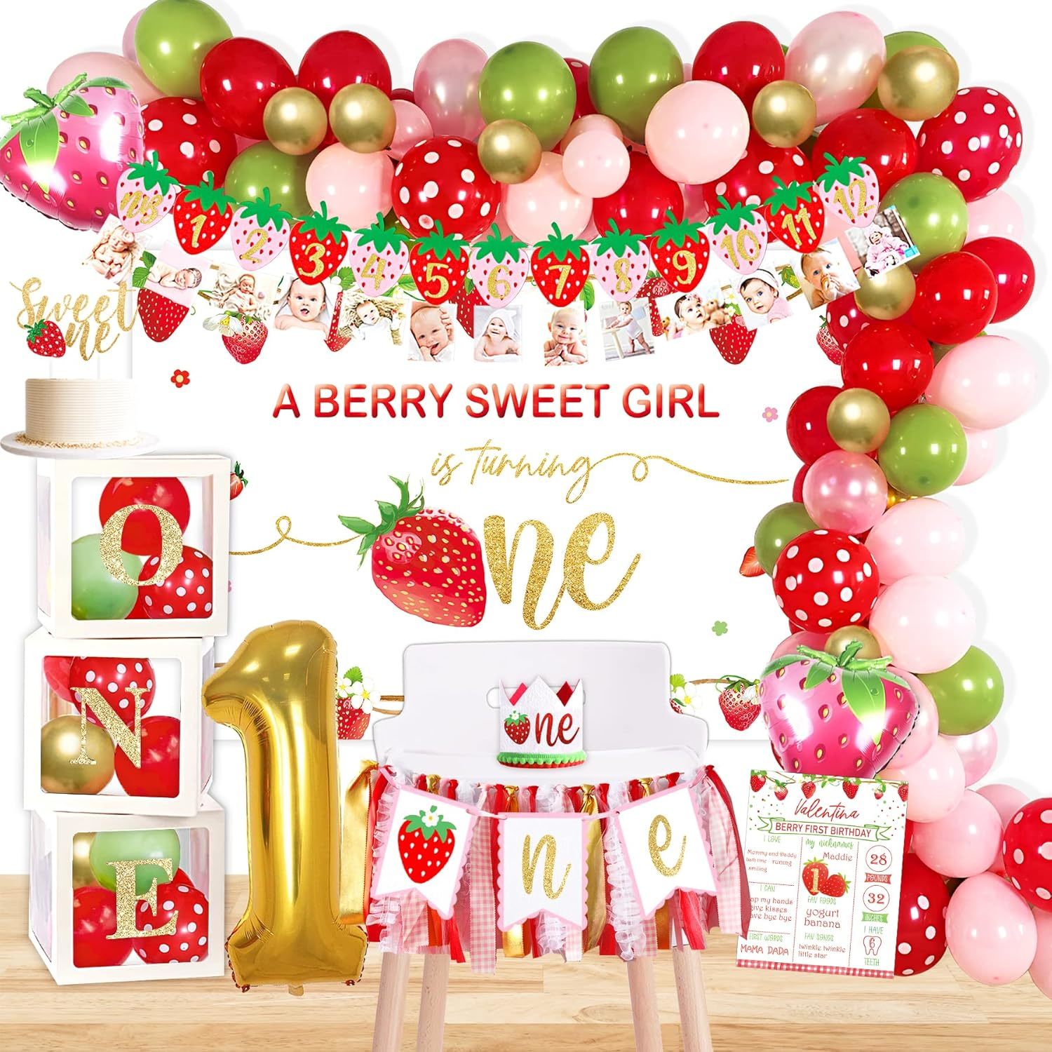 Strawberry 1St Birthday Decorations Party Supplies, Strawberry Sweet One Birthda