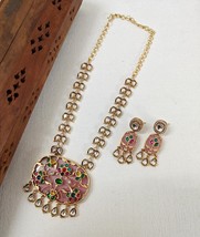 VeroniQ Trends-Long Victorian Polki Necklace with Carved Kundan Stone Pendant - £195.84 GBP