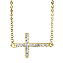 14K Yellow Gold Plated Round Moissanite Mini Sideways Cross Pendant X-mas Gift - $37.39