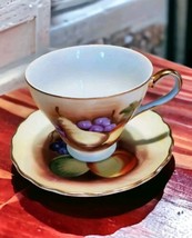 Tea Cup and Saucer Yellow Gold Trim Fruit Pear Apple Grapes Japan Vtg - £19.92 GBP