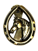 Horseshoe w Horse Head Door Knocker Solid Brass Door knob 4in flat wall ... - $22.28
