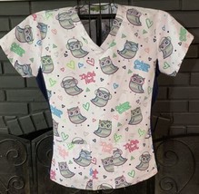 Green Town Nursing Scrub Top Owl Pattern Women’s M - £5.39 GBP