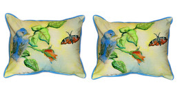 Pair of Betsy Drake Blue Bird Large Pillows 15 Inch x 22 Inch - £70.46 GBP