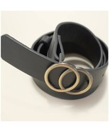 Double O Buckle Vegan Leather Belt Black - $24.99 CAD