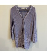 SOFT SURROUNDINGS Lavender Lilac Embroidered Shawl Tunic Topper Long Sle... - $34.17 CAD