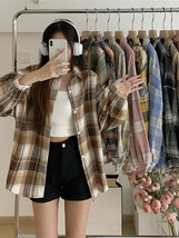 Plaid Shirt Women Autumn Long Sleeve Top Female Vintage Fashion Single B... - $19.99
