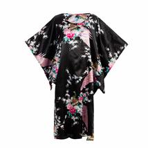 Asian Home Flower Peacock Satin Silk Kimono Dress, Nightgown, Dressing G... - $14.99