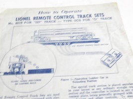 LIONEL POST-WAR INSTRUCTION SHEET FOR REMOTE CONTROL TRACK SETS  -FAIR- M54 - $2.38