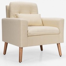 Linen Fabric Single Sofa Armchair with Waist Pillow for Living Room-Beig... - $145.82