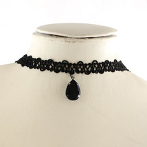 Choker Necklace Black Lace Choker Gothic Choker Drop Choker Black Jewel Choker - £9.51 GBP